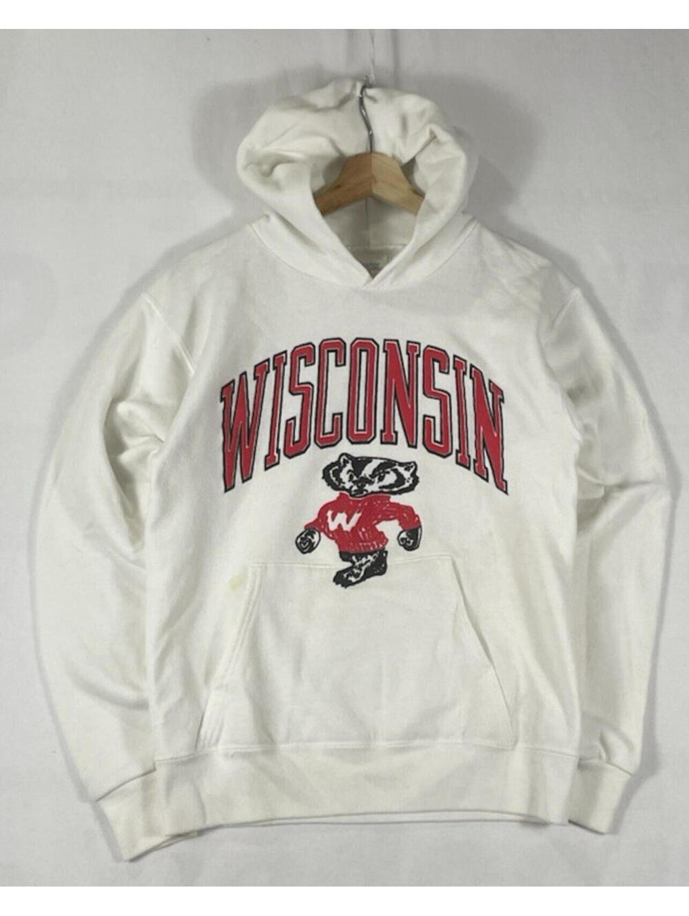 Vintage Wisconsin Badgers Santee Pluma Sweats White Hoodie Made In USA Sz M